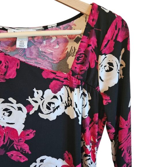 White House Black Market Tunic Stretch Asymmetrical Neckline Floral Women Small - Picture 3 of 7